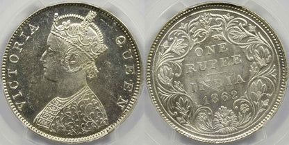 1862 C or B British India Rupee Coin PCGS MS63