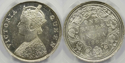 1862 C or B British India Rupee Coin PCGS MS63