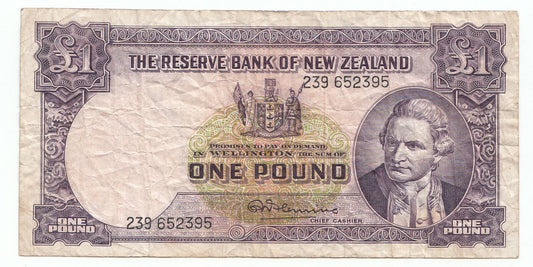 1956 – 1967 New Zealand R.N. Fleming 1 Pound Note F