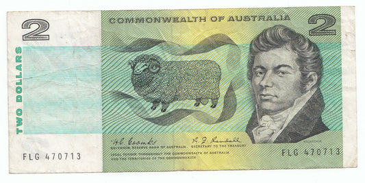 1967 Commonwealth Australia $2 Note Coombs Randall F - gF