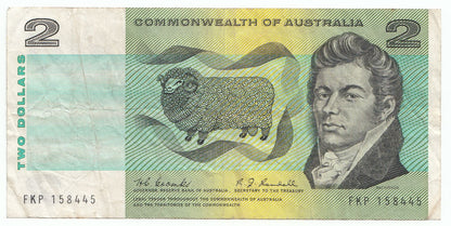1967 Commonwealth Australia $2 Note Coombs Randall F - gF