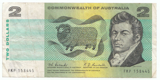1967 Commonwealth Australia $2 Note Coombs Randall F - gF