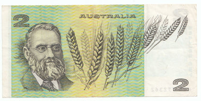 1976 Australia Knight Wheeler OCRB Side Thread $2 Note WHOLESOME HUG PREFIX gF
