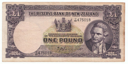 1949 New Zealand T.P. Hanna 1 Pound Note gF – aVF Details