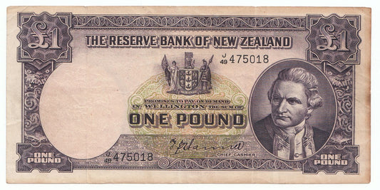 1949 New Zealand T.P. Hanna 1 Pound Note gF – aVF Details