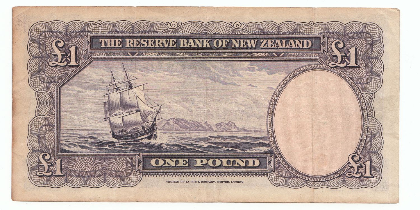 1949 New Zealand T.P. Hanna 1 Pound Note gF – aVF Details