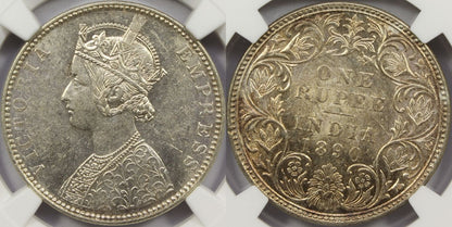 1890 B British India Silver Rupee Coin NGC MS62