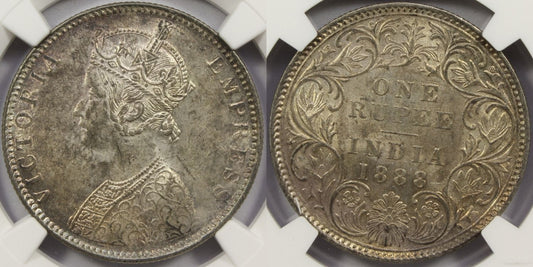 1888 B British India Silver Rupee Coin NGC MS63 Incuse Mintmark