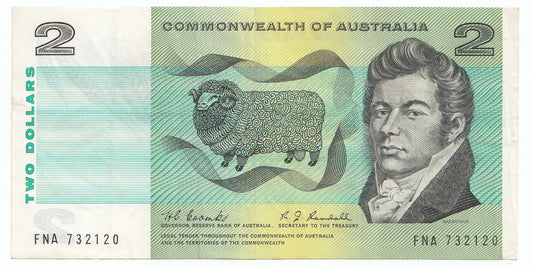 1967 Commonwealth Australia $2 Note Coombs Randall gVF