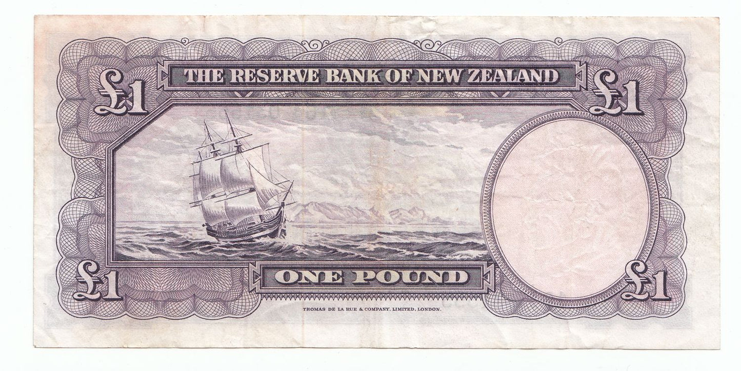1956 – 1967 New Zealand R.N. Fleming 1 Pound Note aVF