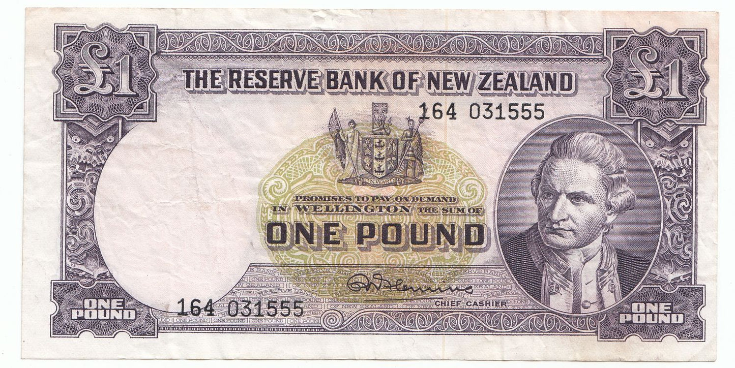 1956 – 1967 New Zealand R.N. Fleming 1 Pound Note aVF