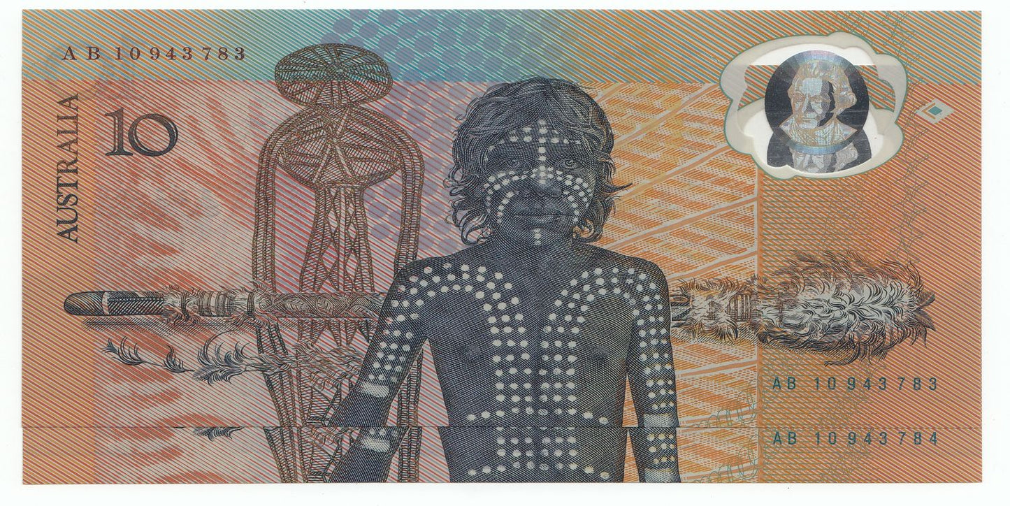 1988 Australia $10 Bicentenary Note FIRST PREFIX AB10 CONSECUTIVE PAIR aUNC-UNC