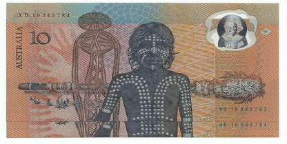 1988 Australia $10 Bicentenary Note FIRST PREFIX AB10 CONSECUTIVE PAIR aUNC-UNC