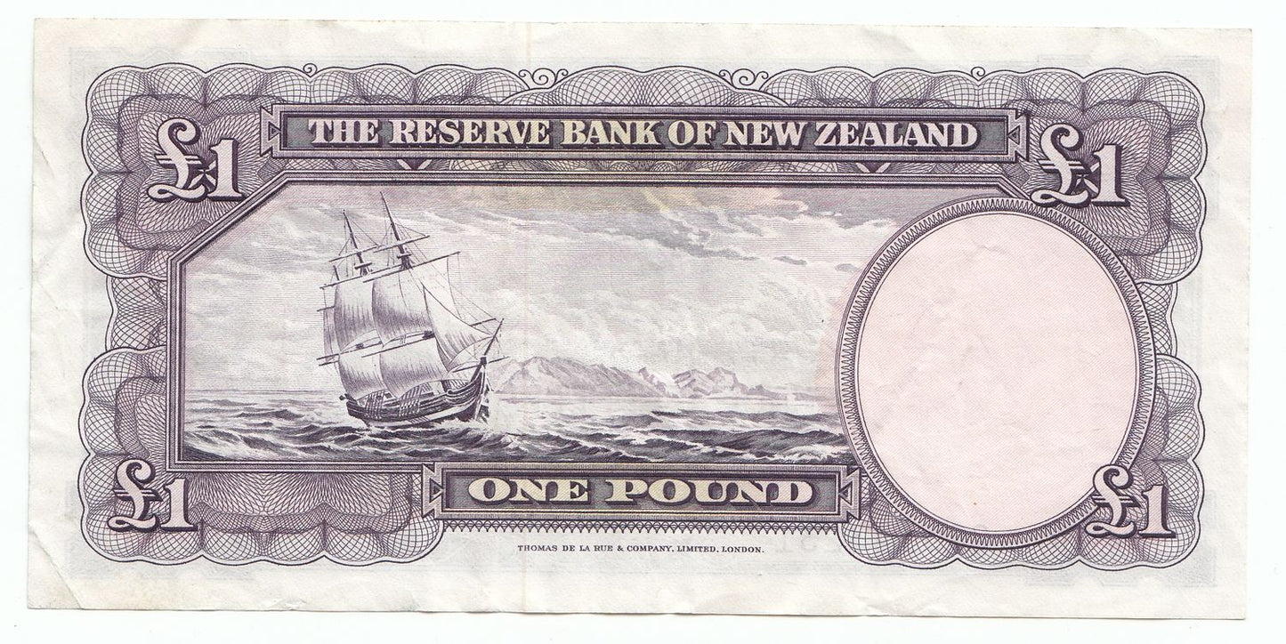 1956 – 1967 New Zealand R.N. Fleming 1 Pound Note gVF