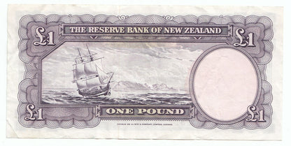 1956 – 1967 New Zealand R.N. Fleming 1 Pound Note gVF