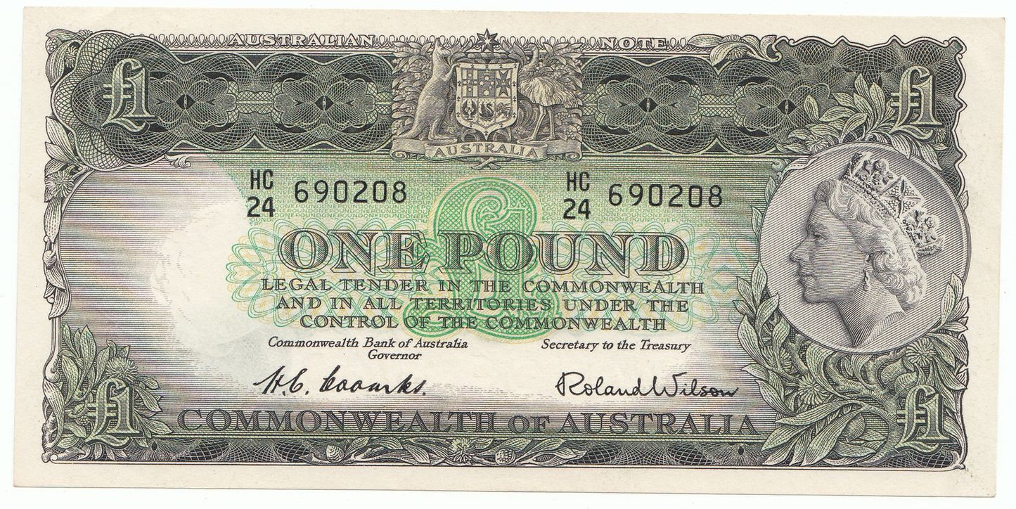 1953 Australia Coombs Wilson COMMONWEALTH BANK 1 Pound Note gEF – aUNC