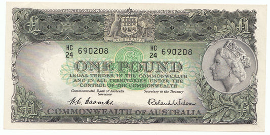 1953 Australia Coombs Wilson COMMONWEALTH BANK 1 Pound Note gEF – aUNC