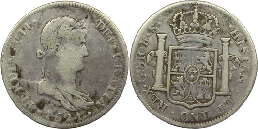 Mexico 1821 Silver 8 Reales Ferdinand VII War Of Independence Guadalajara Mint Coin F Details