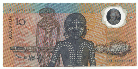 1988 Australia $10 Bicentenary Note FIRST PREFIX AB10 SECOND RELEASE aUNC
