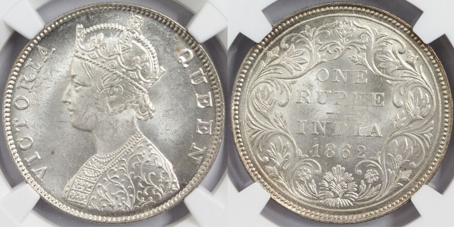 1862 M British India Rupee Coin PCGS MS63