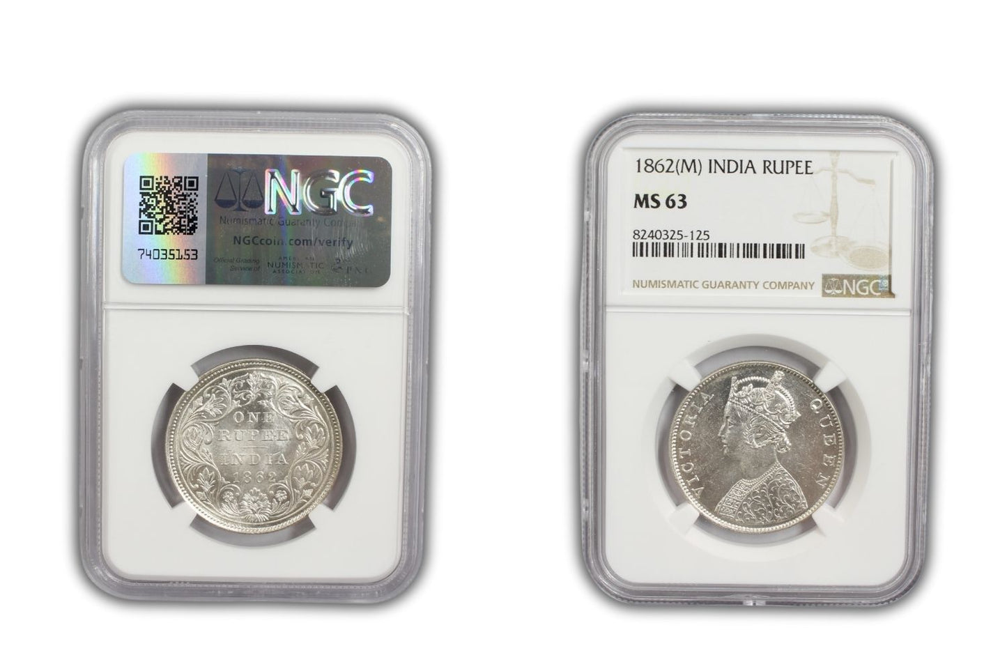 1862 M British India Rupee Coin PCGS MS63