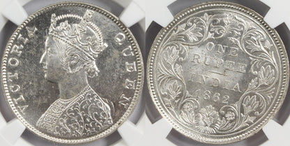 1862 M British India Rupee MINT ERROR Coin NGC MS62