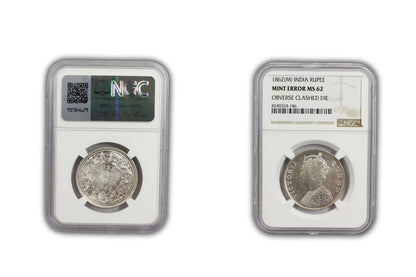 1862 M British India Rupee MINT ERROR Coin NGC MS62