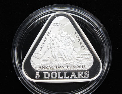 Australia 2015 ANZAC Centenary Proof Silver Triangular $5 Coin