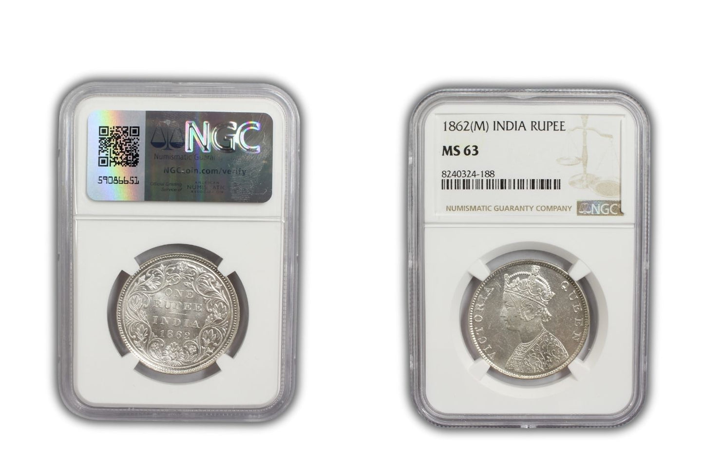 1862 M British India Rupee Coin PCGS MS63