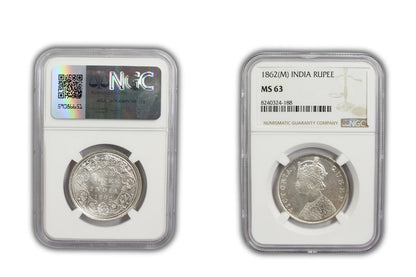 1862 M British India Rupee Coin PCGS MS63