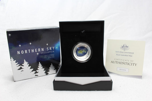 Northern Sky Cassiopeia 2016 $5 Coloured Fine Silver Proof Domed Coin