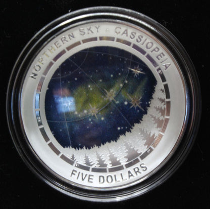 Northern Sky Cassiopeia 2016 $5 Coloured Fine Silver Proof Domed Coin