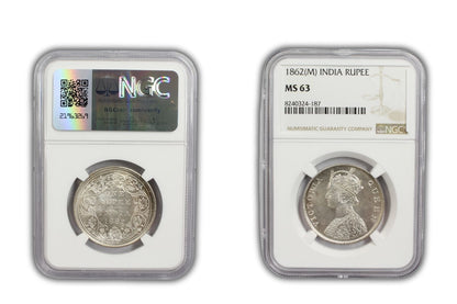 1862 M British India Rupee Coin PCGS MS63