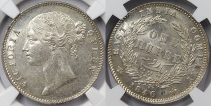 1840 India (C or B) Silver Rupee Coin NGC MS 63