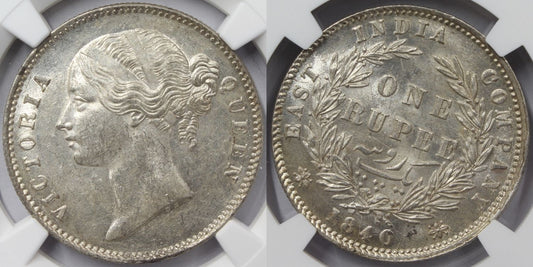 1840 India (C or B) Silver Rupee Coin NGC MS 63