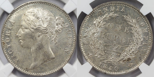 1840 India (C or B) Silver Rupee Coin NGC MS 63