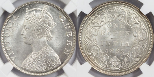 1862 M British India Rupee Coin PCGS MS63