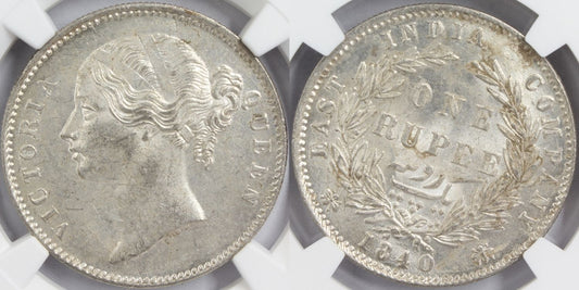 1840 India (C or B) Silver Rupee Coin NGC MS 63