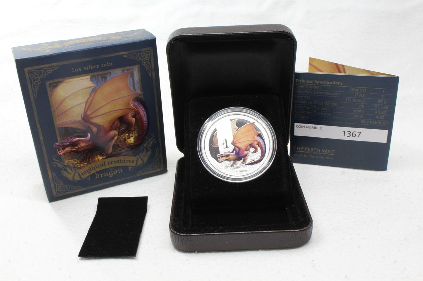 2014 Tuvalu Silver 1 Oz .999 $1 Coin Mythical Creatures Dragon Perth Mint