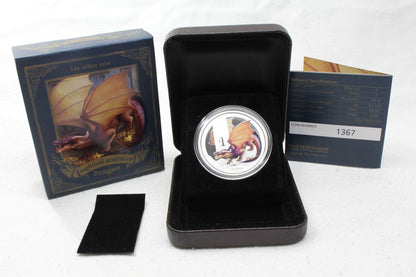 2014 Tuvalu Silver 1 Oz .999 $1 Coin Mythical Creatures Dragon Perth Mint