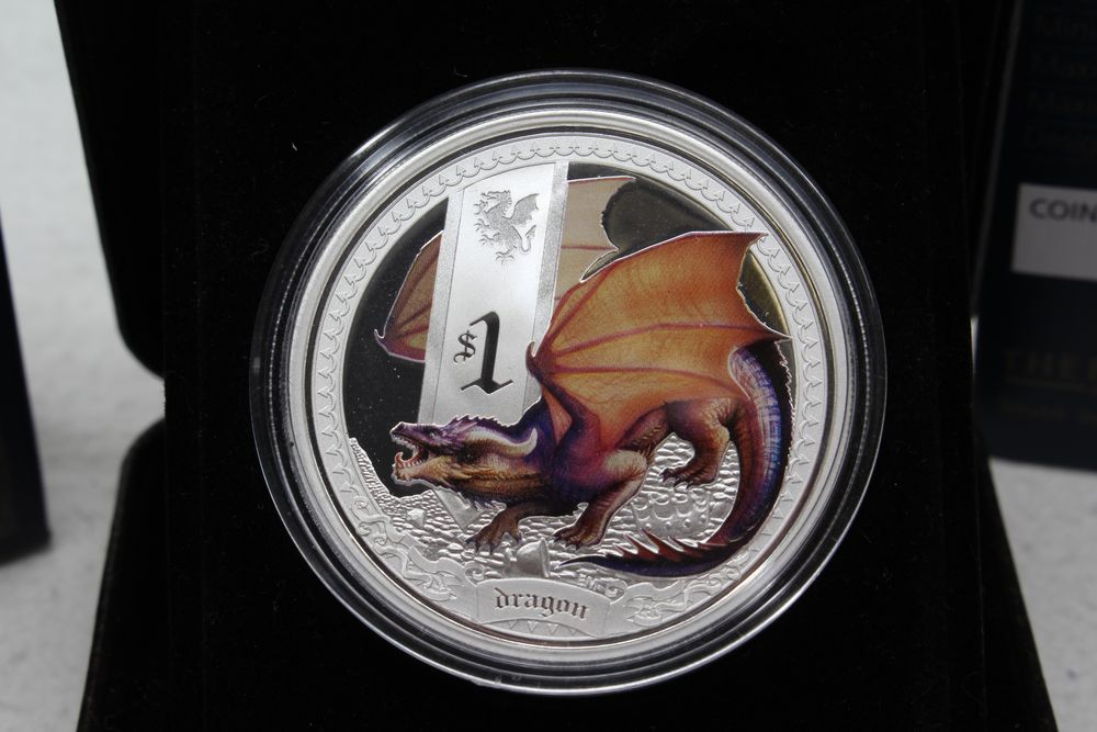 2014 Tuvalu Silver 1 Oz .999 $1 Coin Mythical Creatures Dragon Perth Mint