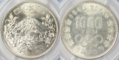 1964 Japan 1000 Yen Silver Coin Olympics PCGS MS63 NAGOYA City Special Label
