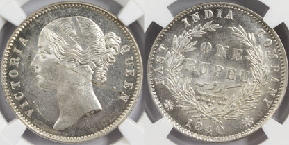1840 India Silver Rupee Coin NGC MS 62 OBVERSE LAMINATION