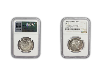 1840 India Silver Rupee Coin NGC MS 62 OBVERSE LAMINATION