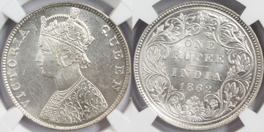 1862 M British India Rupee Coin PCGS MS63