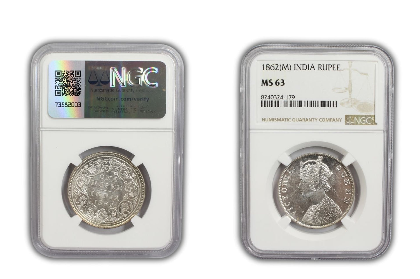 1862 M British India Rupee Coin PCGS MS63