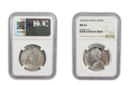 1862 M British India Rupee Coin PCGS MS63