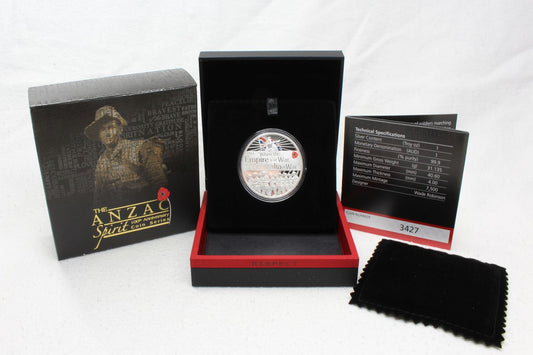 2014 ANZAC SPIRIT 100TH ANNIVERSARY EMPIRE AT WAR 1 OZ SILVER PROOF COIN.