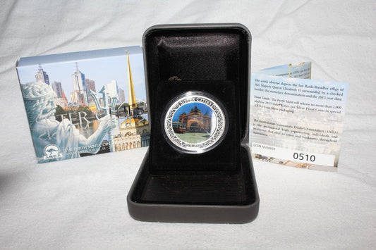 2013 $1 Melbourne ANDA Coin Show Special Sister Cities 1oz Silver Proof Coin