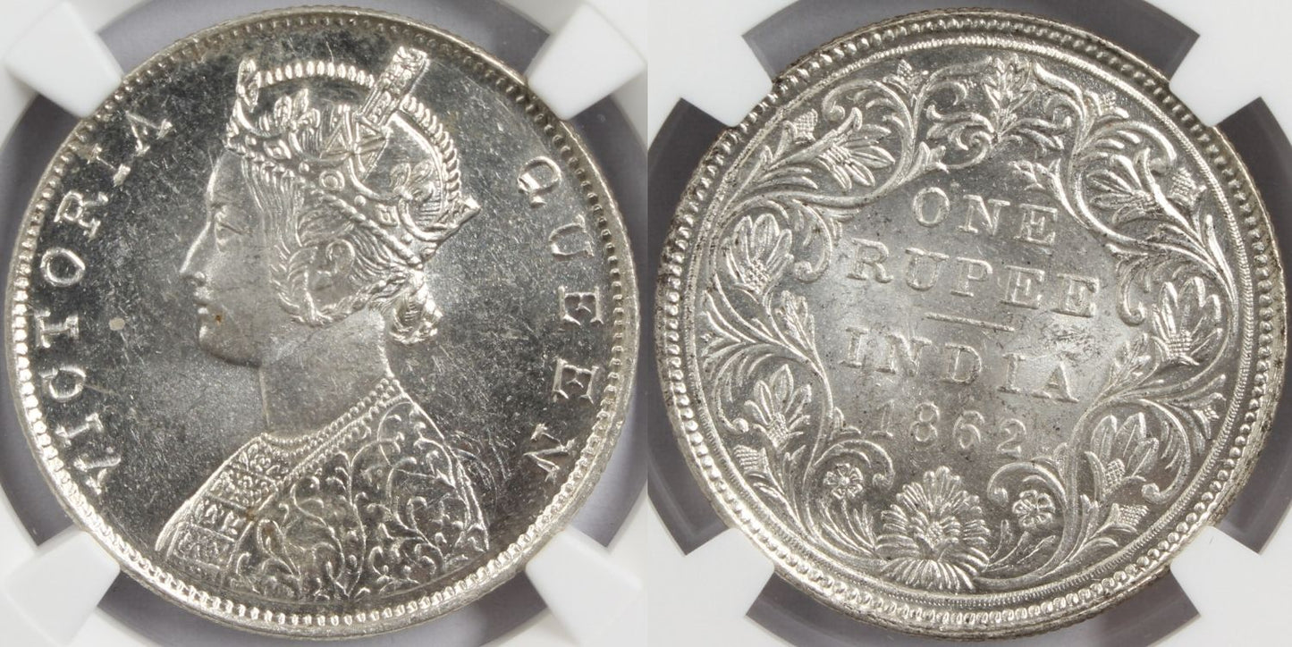 1862 M British India Rupee MINT ERROR Coin NGC MS61